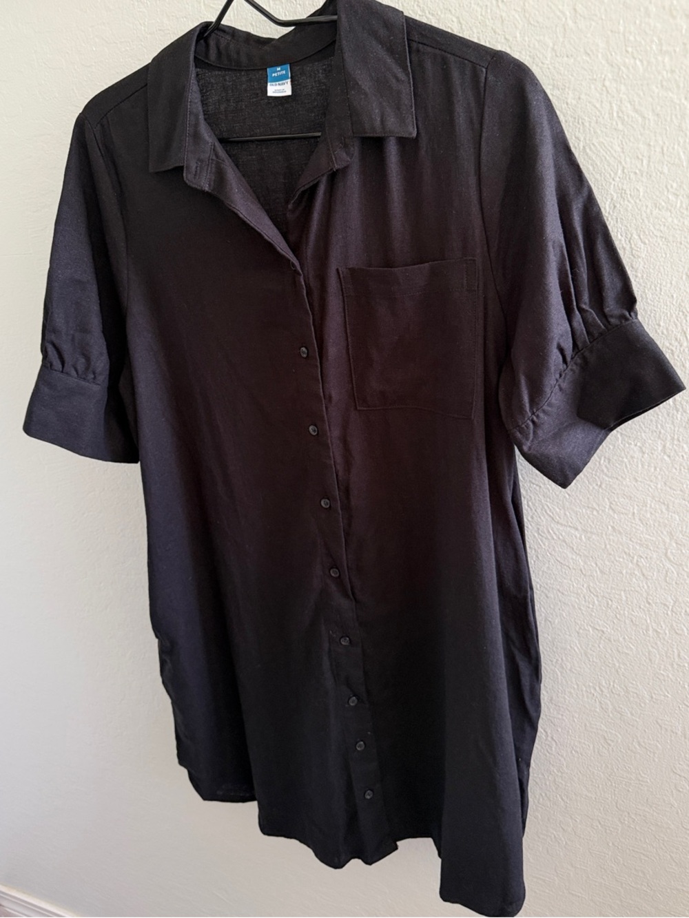 Old Navy Black Short-Sleeve Button-Down Shirt dress, linen